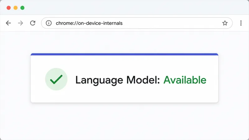 Mockup da página chrome://on-device-internals mostrando Language Model disponível.